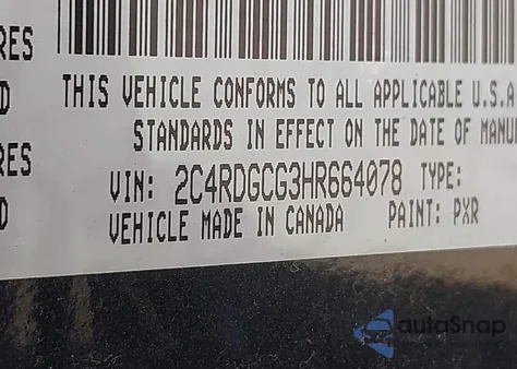 2017 Dodge Grand Caravan Sxt из США, поврежденный, VIN 2C4RDGCG3HR664078